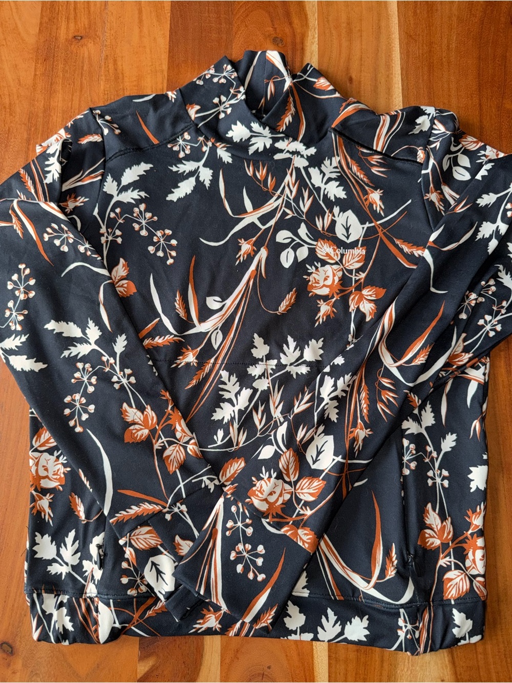 Columbia Black Floral Mock Neck Long-Sleeve Top